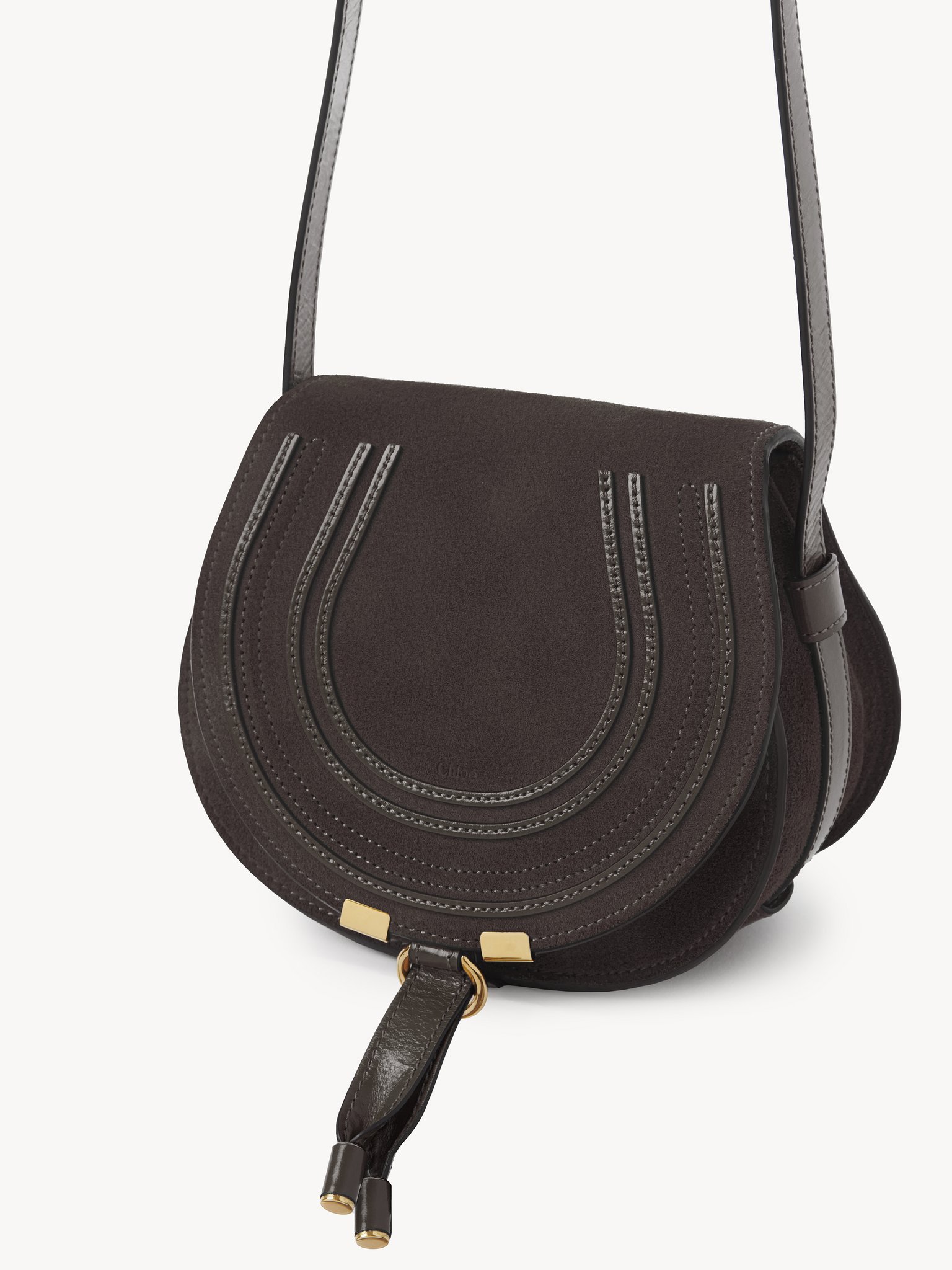 Chloé Small Marcie Saddle Bag In Suede Leather In Black