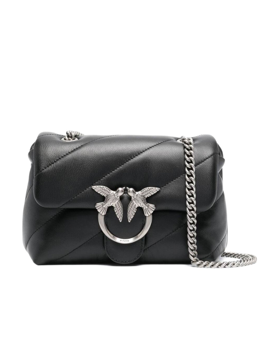 Pinko Mini Love Puff Leather Shoulder Bag In Black