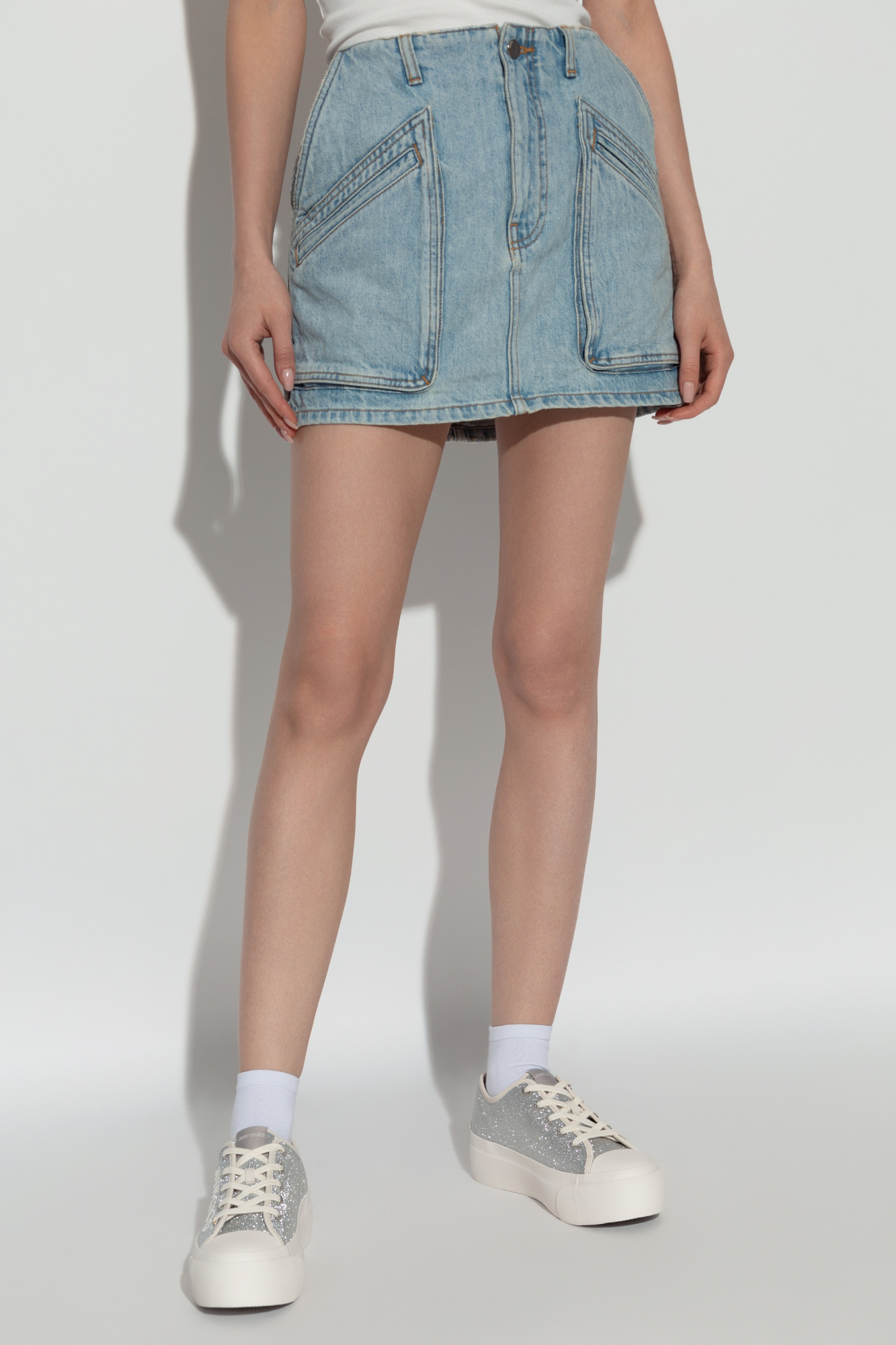 Amiri Cargo Denim Skirt In Gray