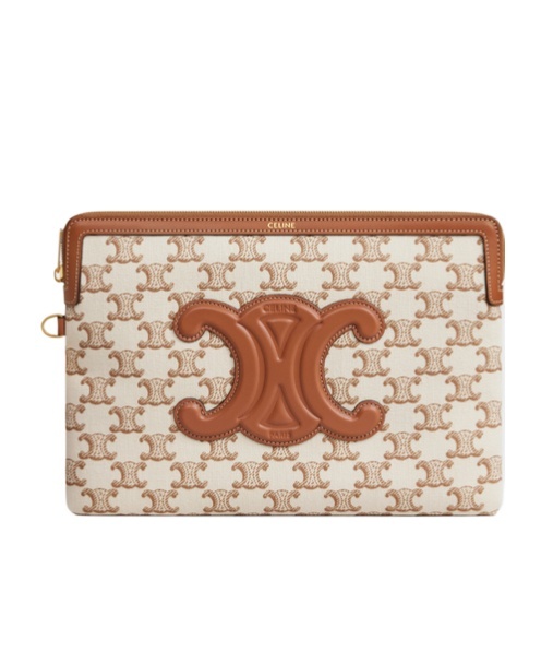 Celine Triomphe Printed Trumpet Handbag In White