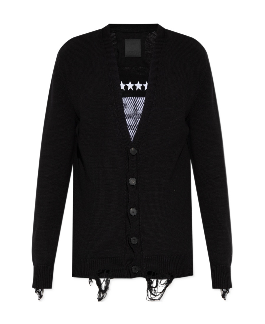 Givenchy Men's Intarsia Detail Cotton Cardigan In Black