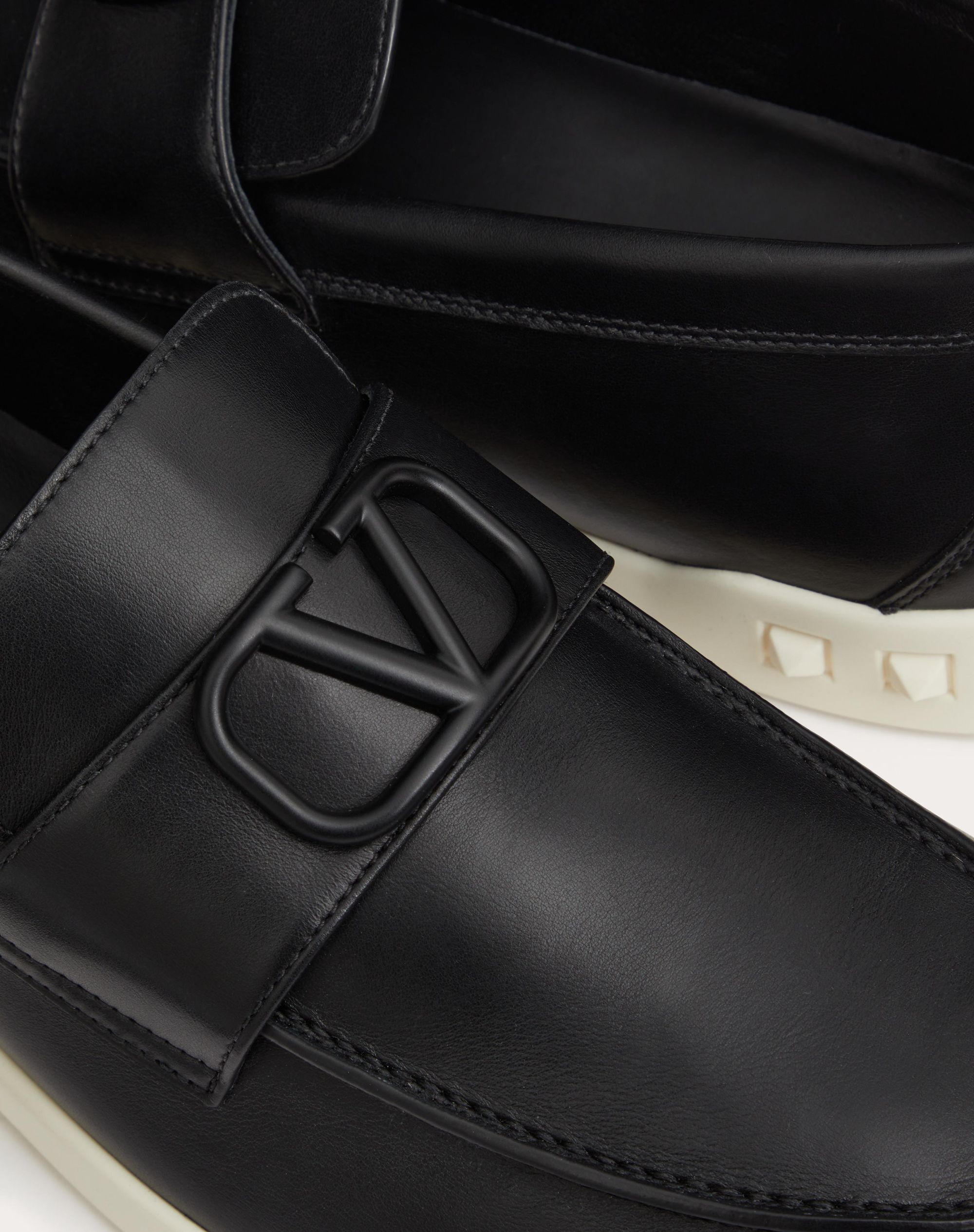 Valentino Garavani Vlogo Signature Slip-on Shoes With Rockstud Details In Black
