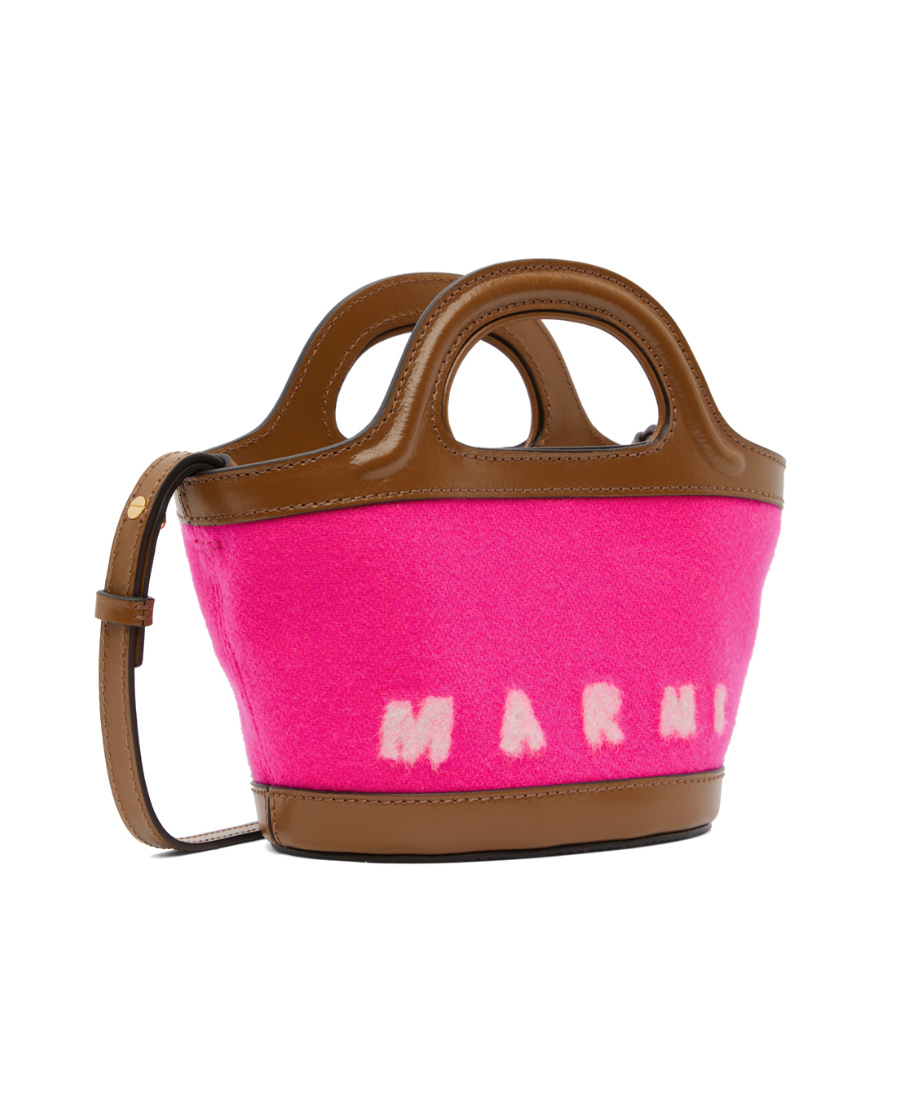 Marni Felted-logo Bucket Bag In Pink