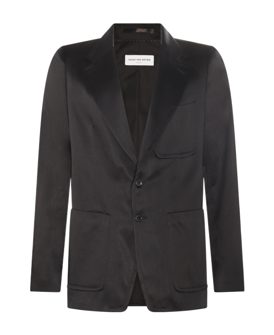 Dries Van Noten Black Cotton Blend Blazer In Black