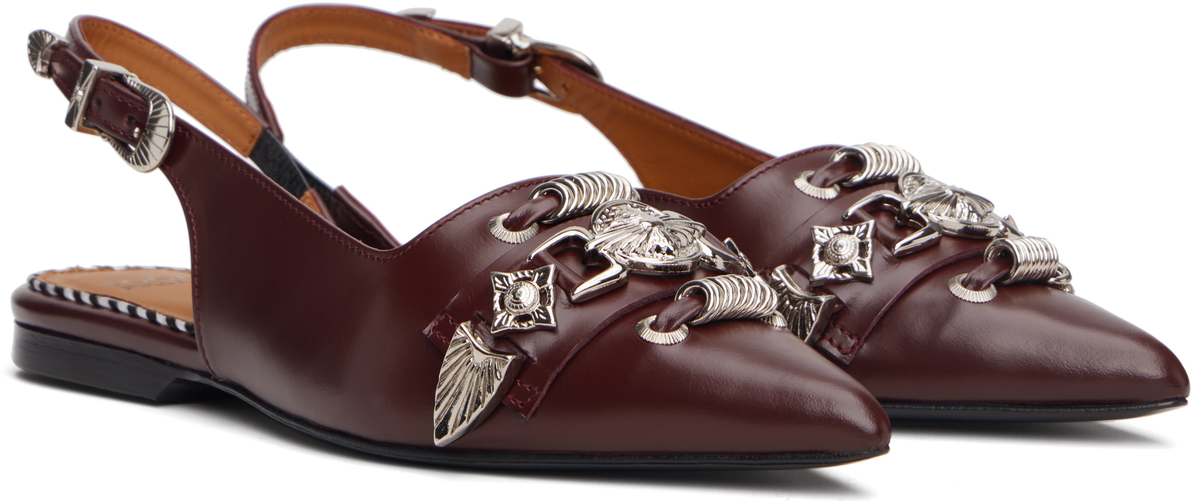 Toga Metal Belt Flats In Brown