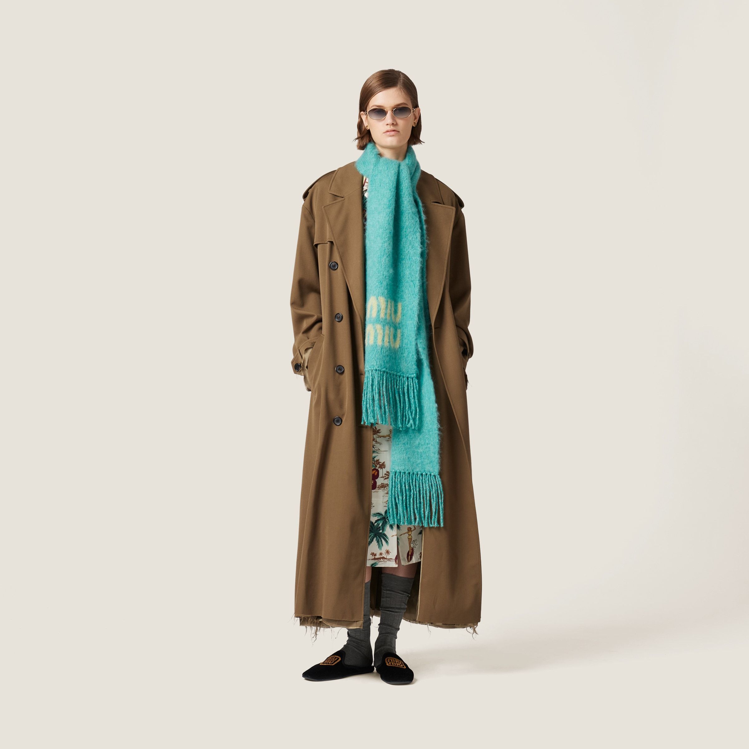 Miu Miu Logo Wool Scarf In Blue