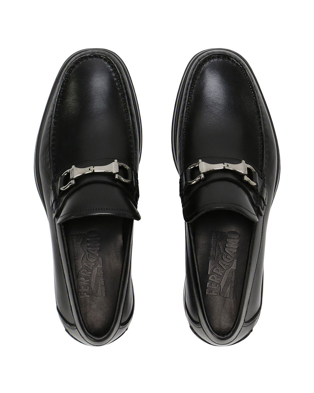 Ferragamo Leather David Loafer With Gancini Hook For Men In Black