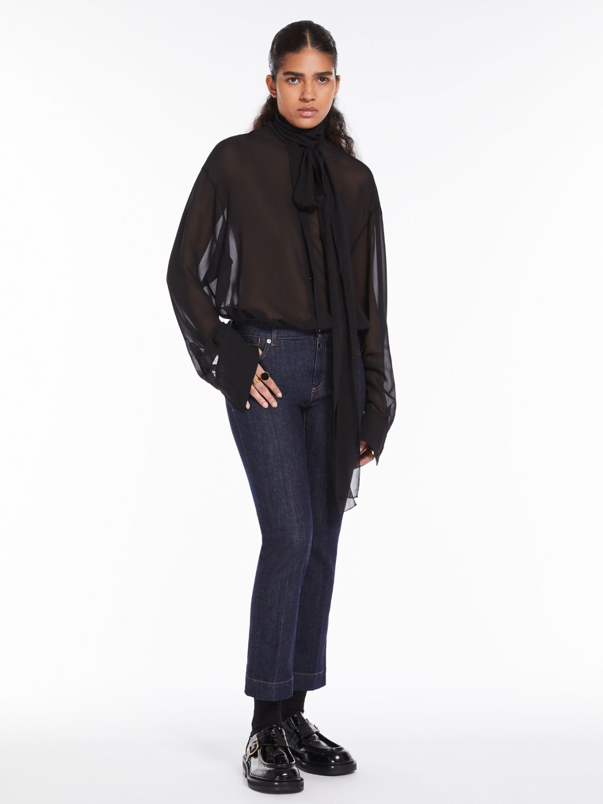 Sportmax Low Waist Wide Leg Jeans With Cropped Length In Black