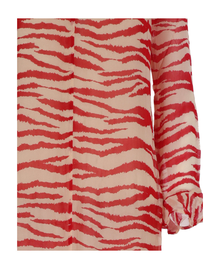 Ganni Ruffled Tiger-print Georgette Maxi Dress In Red