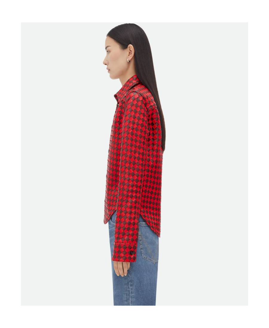 Bottega Veneta Two-tone Intrecciato Leather Shirt In Red