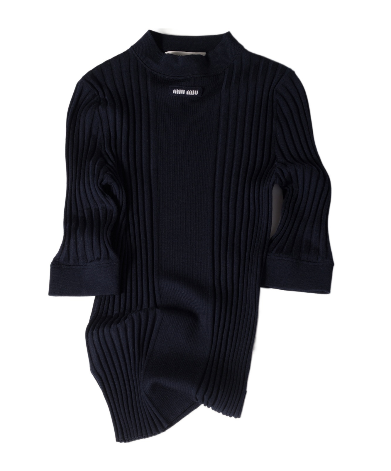Miu Miu Ribbed Knit Wool Sweater In Blue