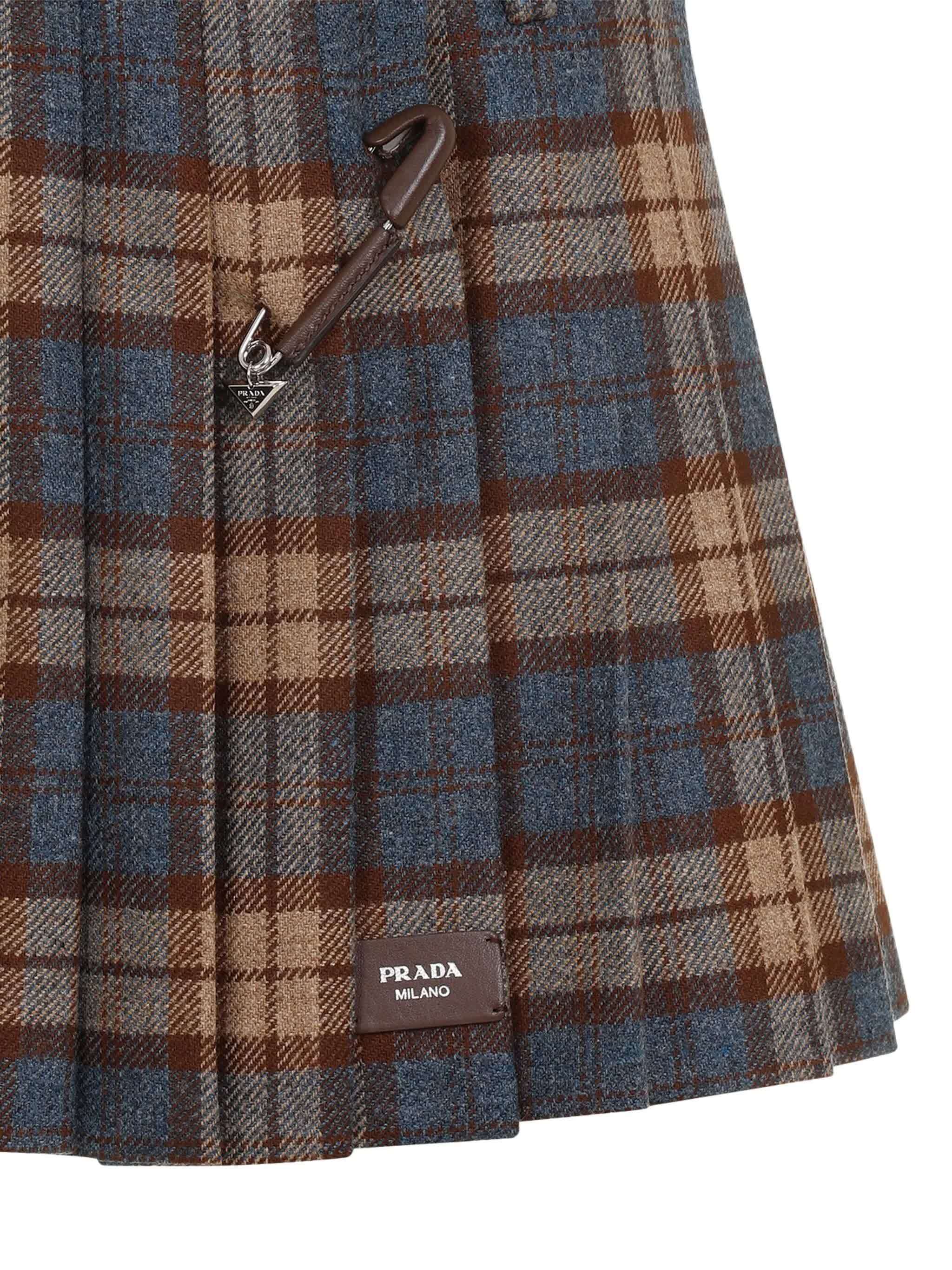 Prada Womens Brown Checked Wool Twill Mini Skirt In Brown