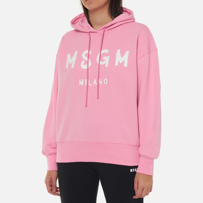 Msgm Logo-print Pullover Hoodie In Pink