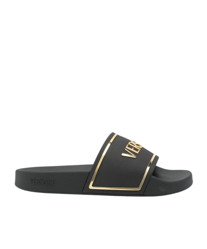 VERSACE VERSACE EMBOSSED-LOGO OPEN-TOE SLIDES