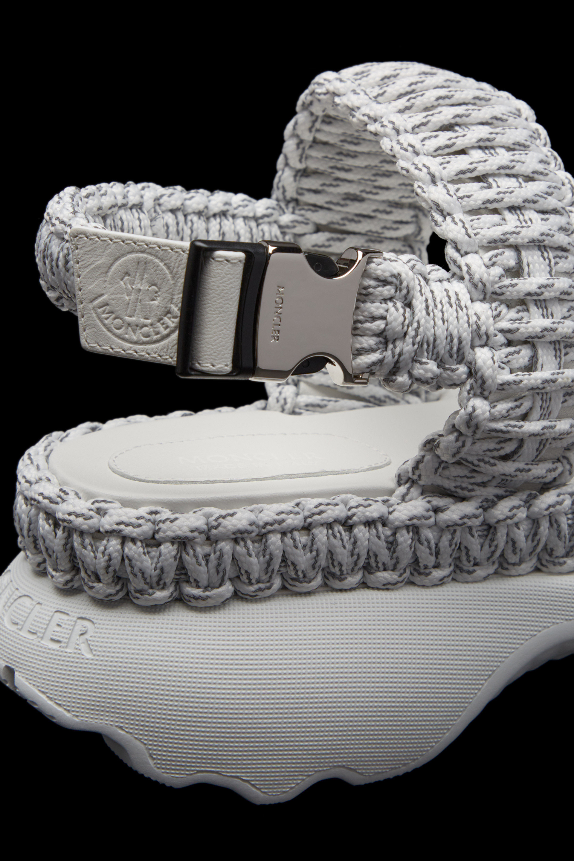Shop Moncler Belay Woven Sandals In White