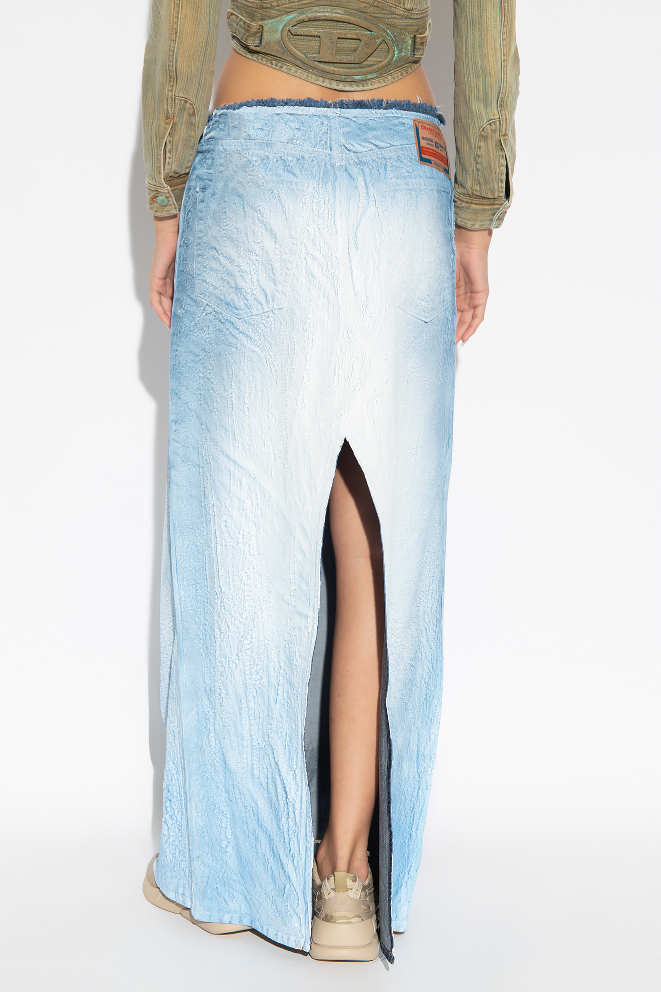 Shop Diesel Washed A-line Lyocell Maxi Skirt In Blue