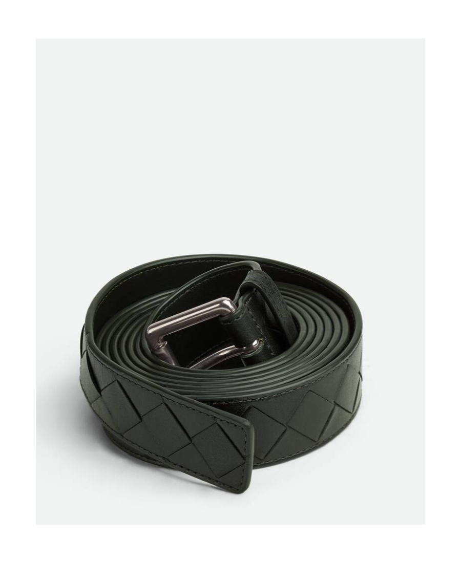 Bottega Veneta Signature Weave Buckle Belt In Black