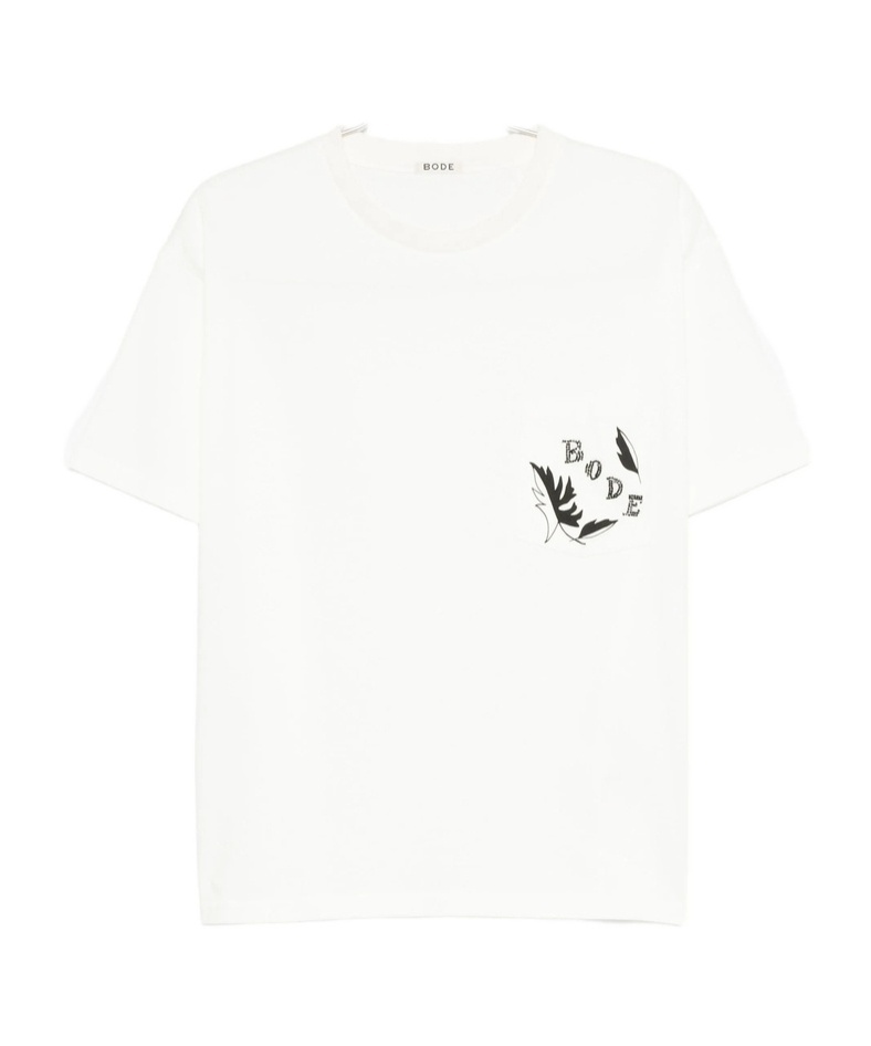 Bode Beaded Leaf Embellished Printed Cotton-jersey T-shirt In White
