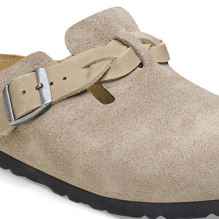 Shop Birkenstock Boston Suede Slippers In Nude