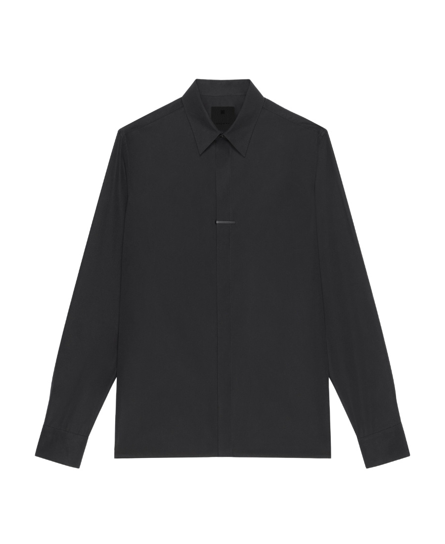 Givenchy Logo Engraved Metal Clip Long-sleeved Shirt In Black