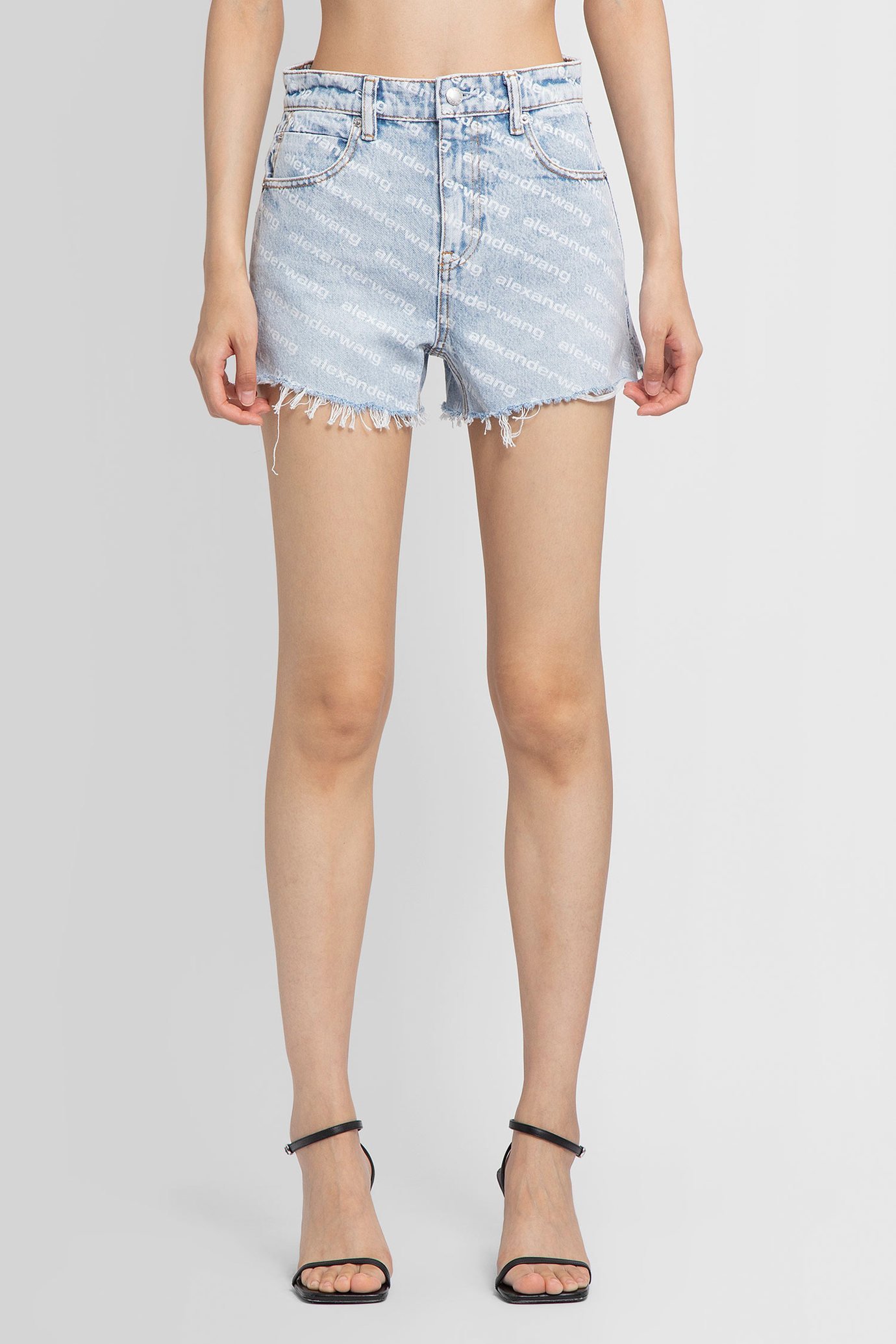 Alexander Wang Blue Printed Bite Logo Denim Shorts In Nude