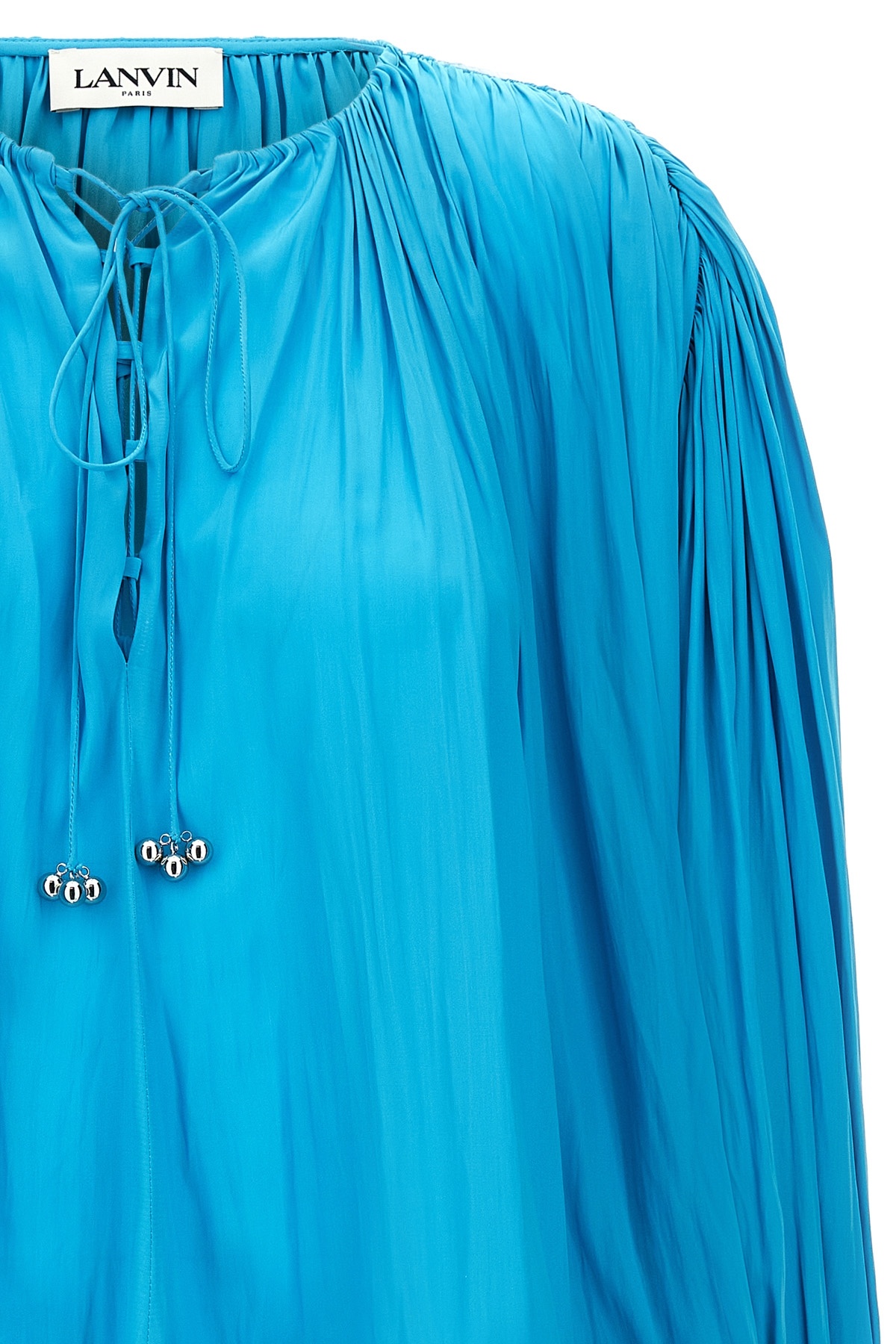 Shop Lanvin Pleated Drop-shoulder Kaftan In Blue