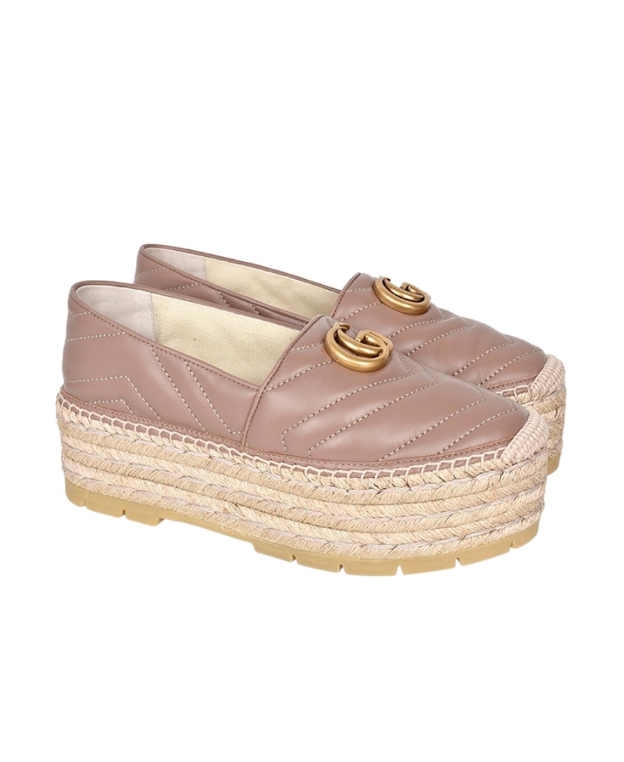 Gucci Gg Straw Platform Shoes In Nude