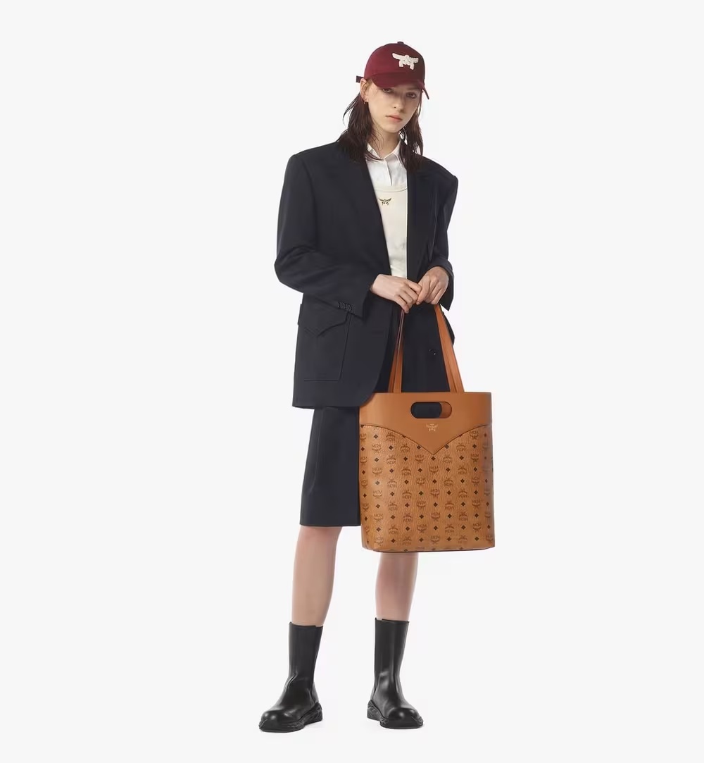 Mcm Diamond Tote In Visetos Leather Mix In Brown