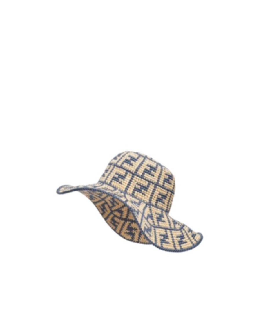 Fendi Ff Motif Raffia Hat In Gray