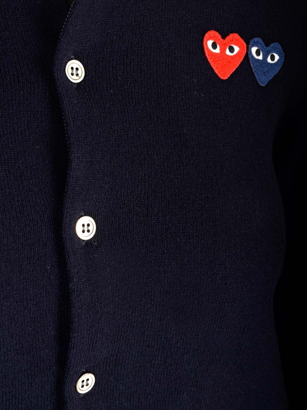 Comme Des Garçons Play Heart-patch Wool Cardigan In Navy