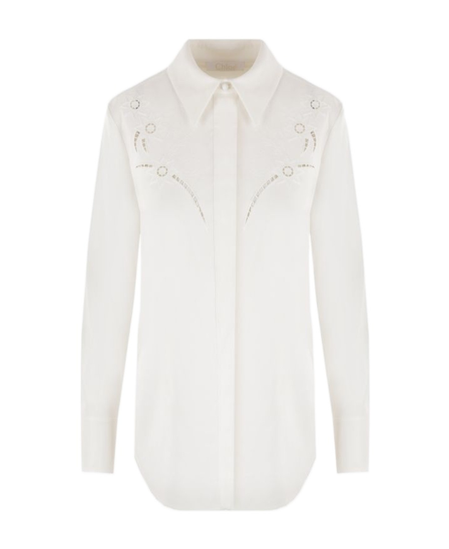 Chloé Embroidered Cotton Button-up Shirt In White