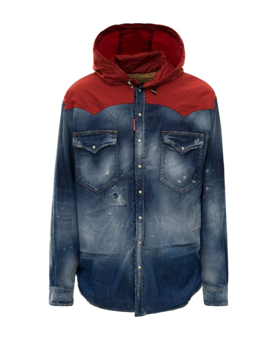 Dsquared2 Distressed Denim Jacket With Shearling In Blue