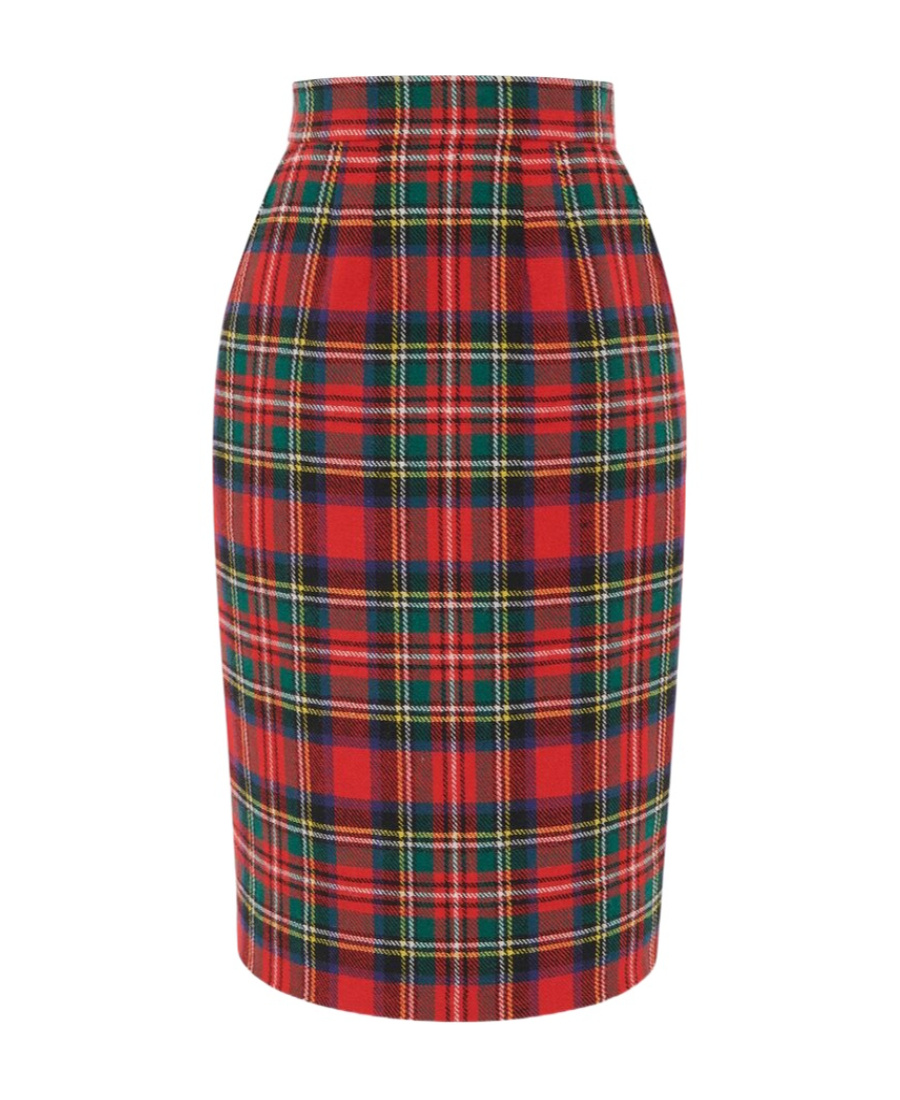Saint Laurent Pleated Checked Wool-blend Skirt In Red
