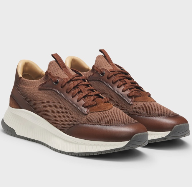 Hugo Boss Round-toe Low-top Sneakers In Brown