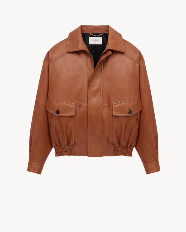 Saint Laurent Long-sleeved Bomber Jacket In Brown