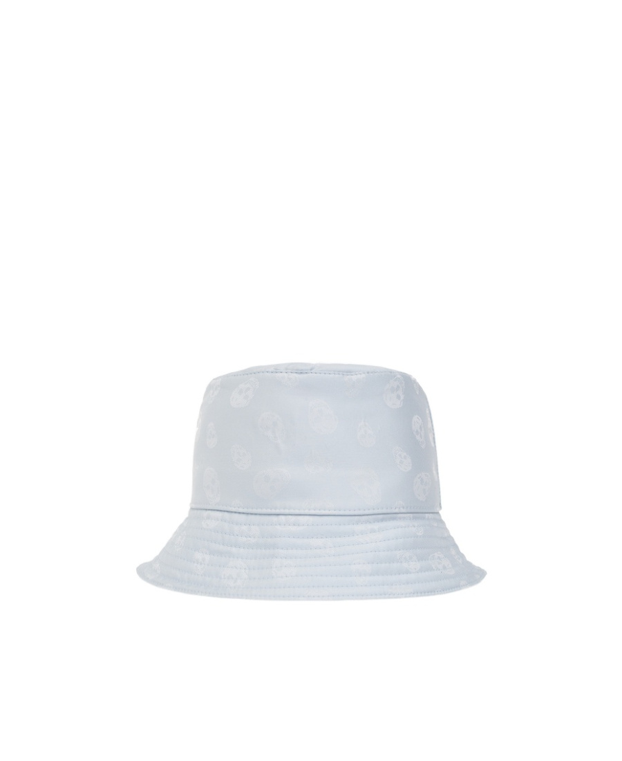 Alexander Mcqueen Light Blue Bucket Hat With Skull Pattern In White
