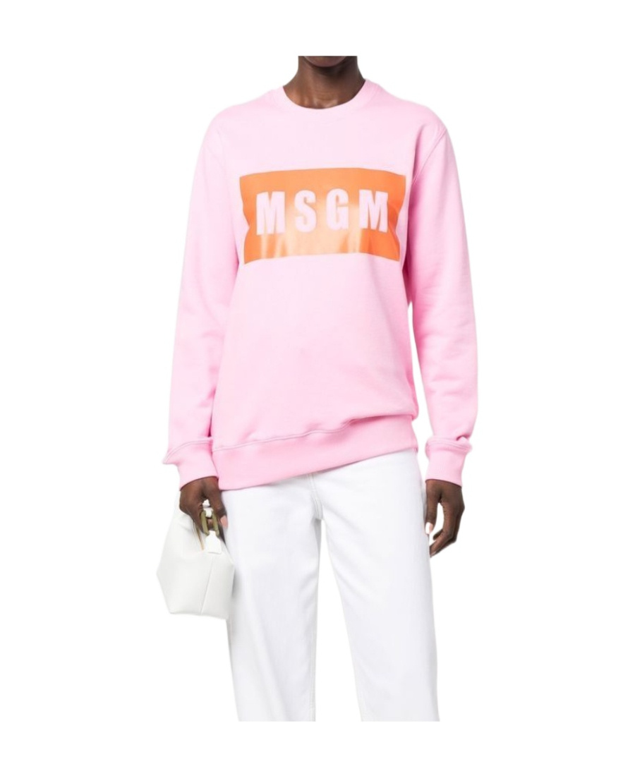 Msgm Logo-print Cotton Sweatshirt In Pink