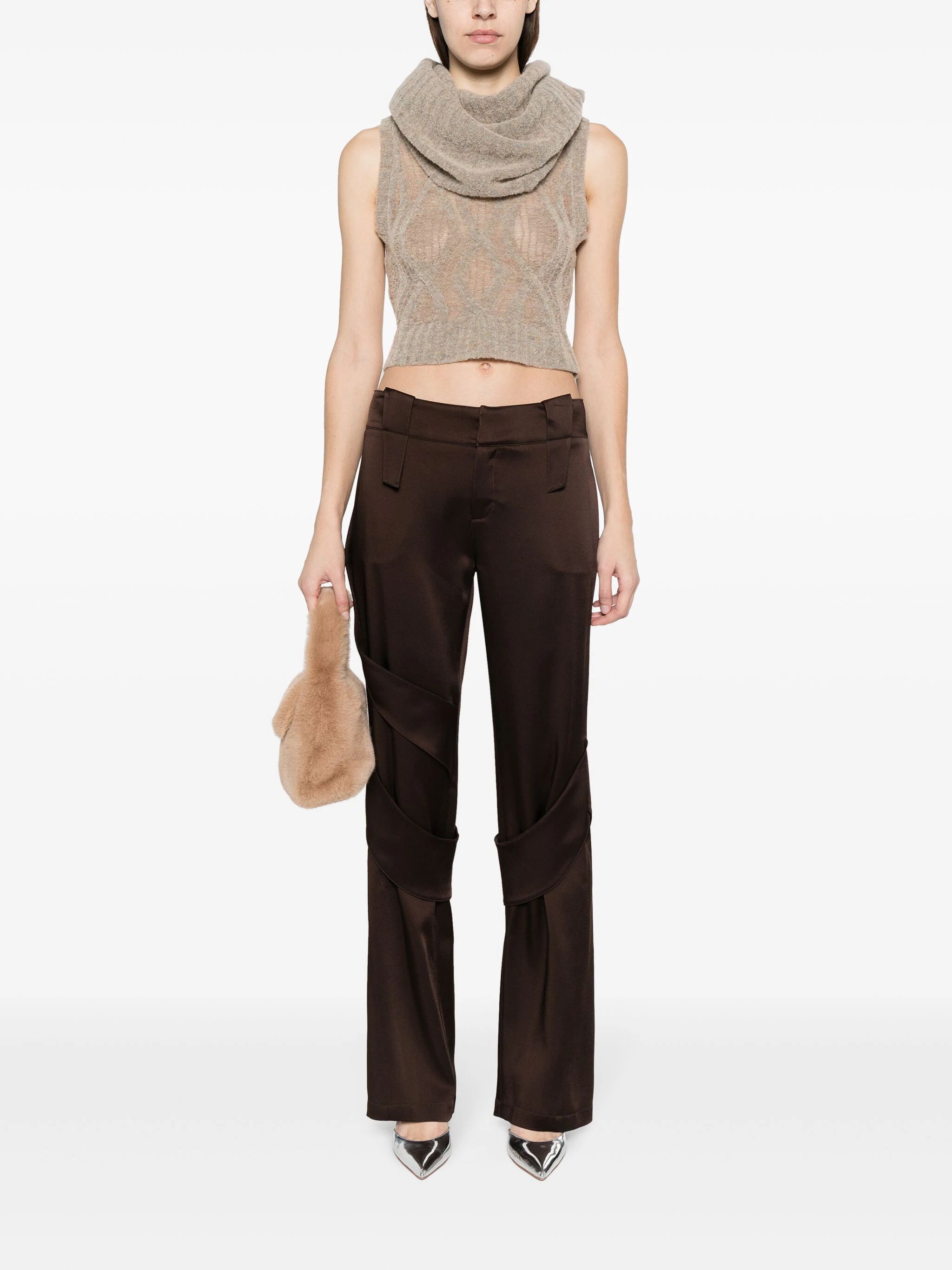 Blumarine Satin Wide-leg Cargo Trousers In Black