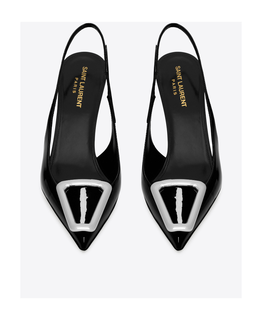 SAINT LAURENT AVENUE SLINGBACK PUMPS IN PATENT LEATHER 
