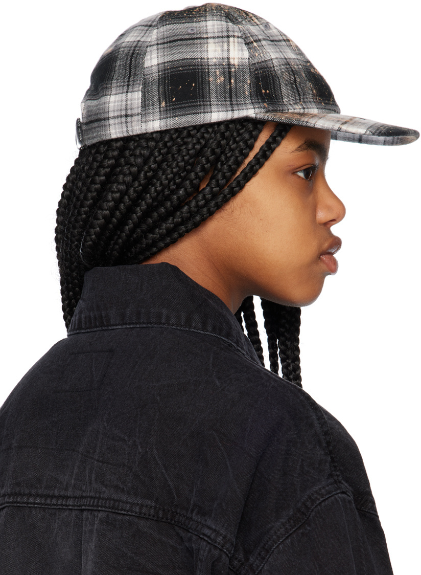We11 Done Bleach-wash Checkered Cap In Black