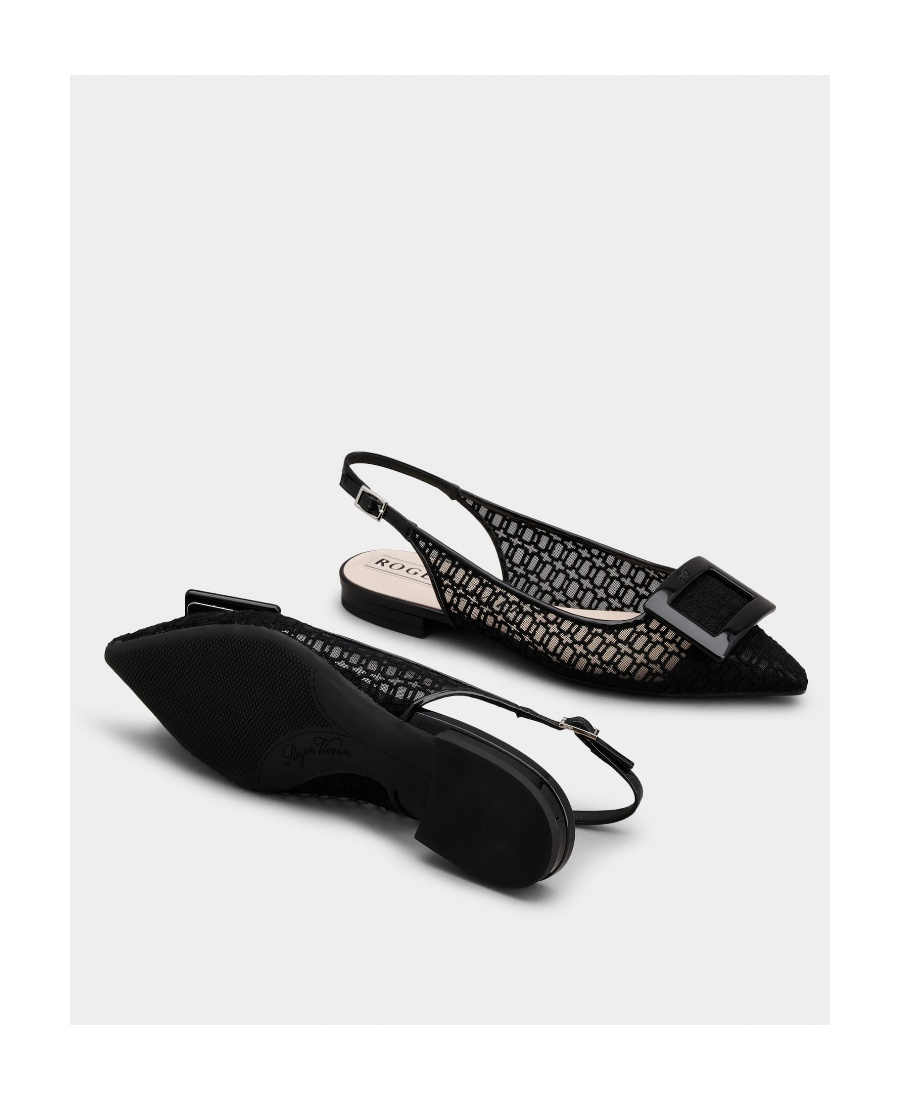 Roger Vivier Gomettine Net Heel Buckle Ballet Shoes In Black