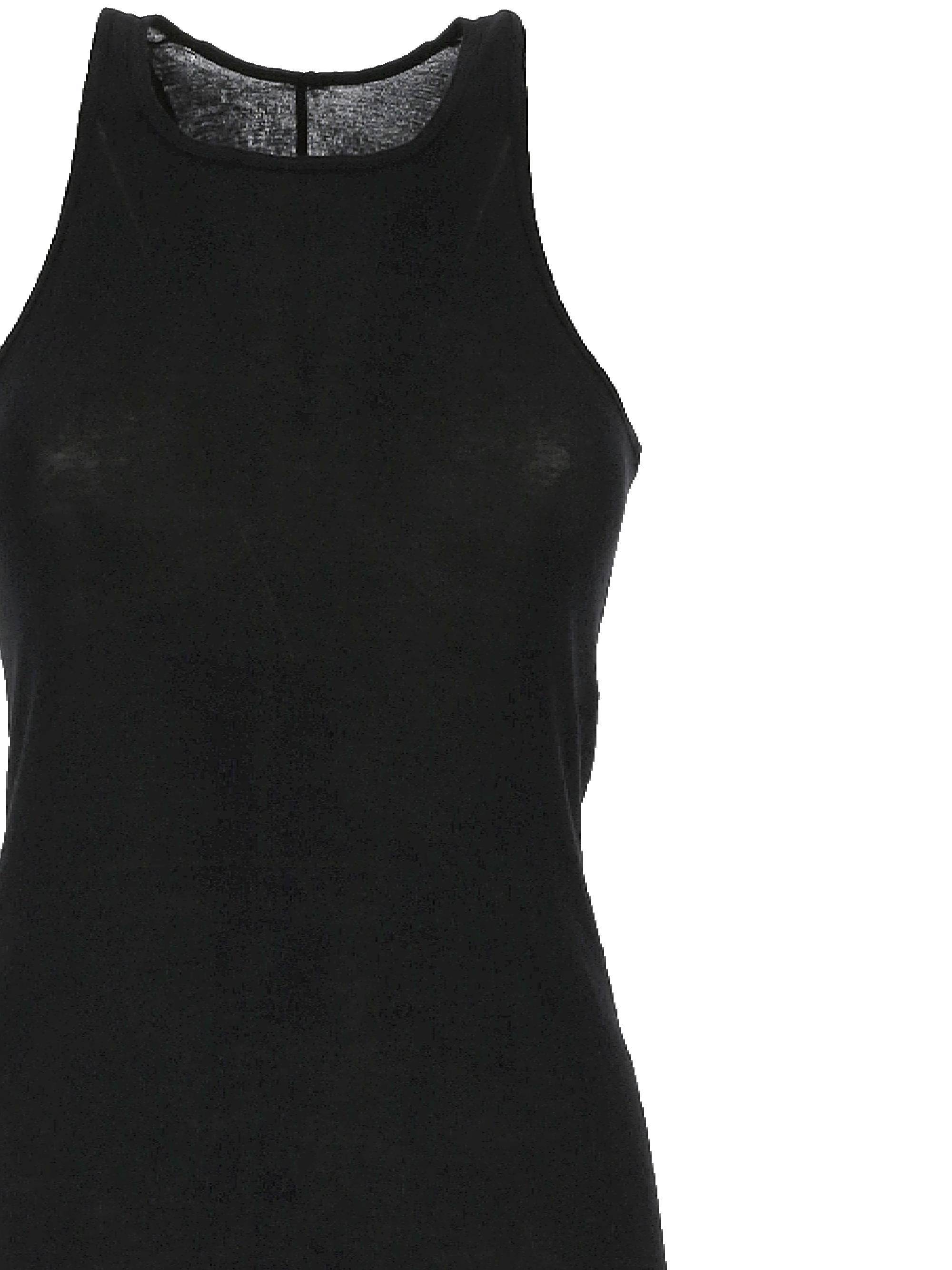 Rick Owens Black Ribbed Tank Top With Curved Hem In Viscose And Silk Blend Woman In Black
