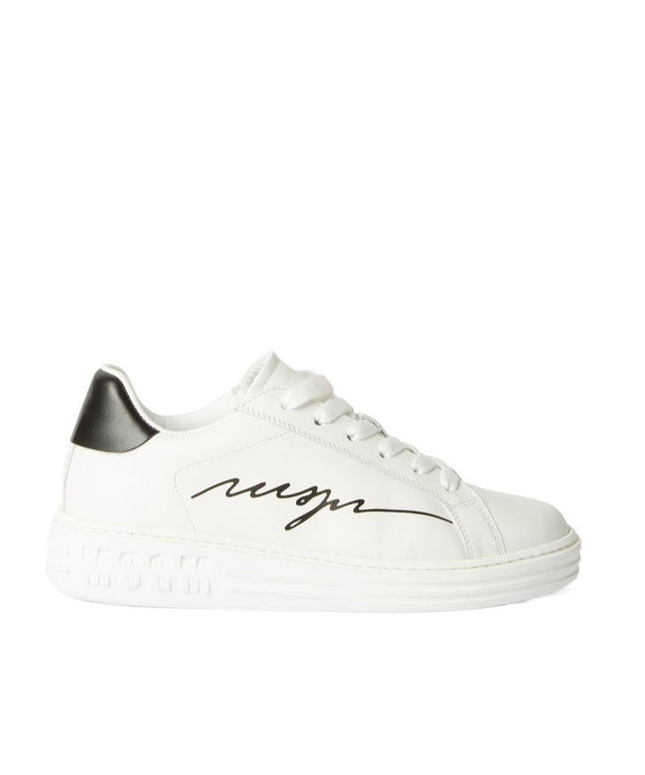 Msgm Iconic Leather Sneakers In White