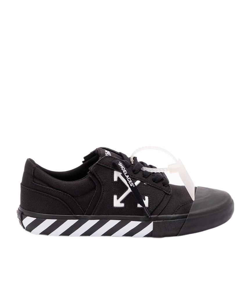 Off-white Low-top Canvas Sneakers Featuring Contrast Stripe In Black