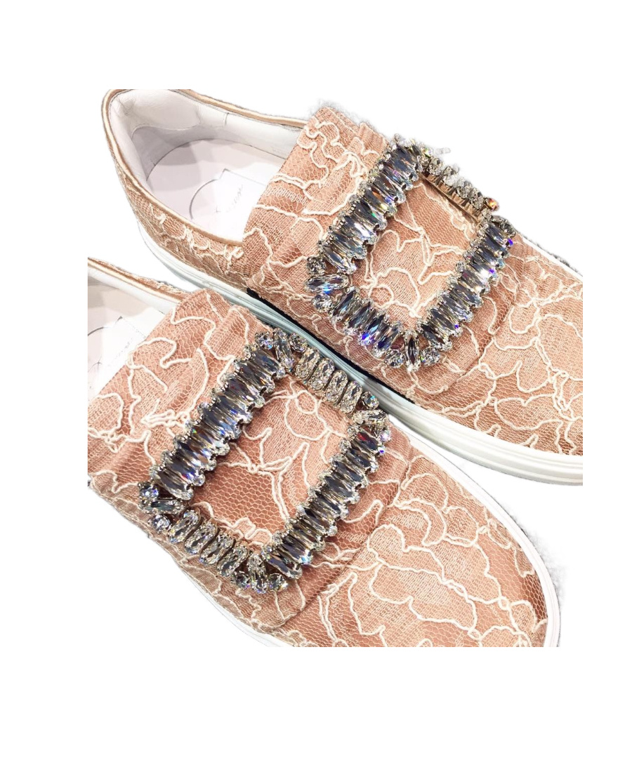 Roger Vivier Lace Drill Buckle Casual Sports Shoes In Nude