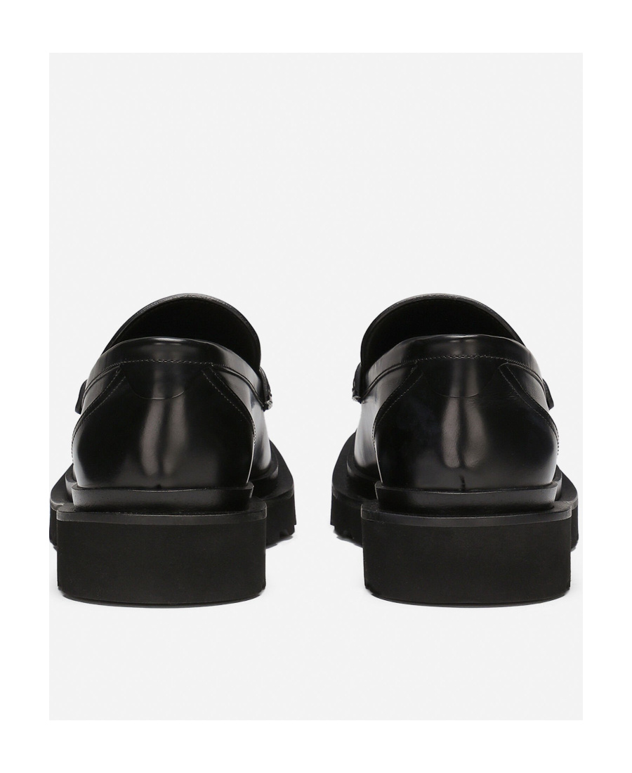 Dolce & Gabbana Brushed Leather Penny Loafers In Black