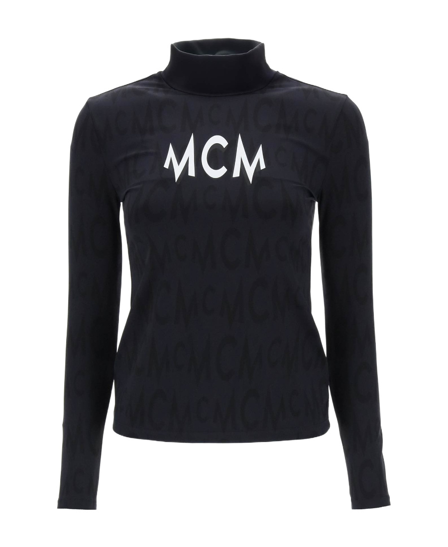 Mcm Logo Printed Long Sleeved T-shirt In Black