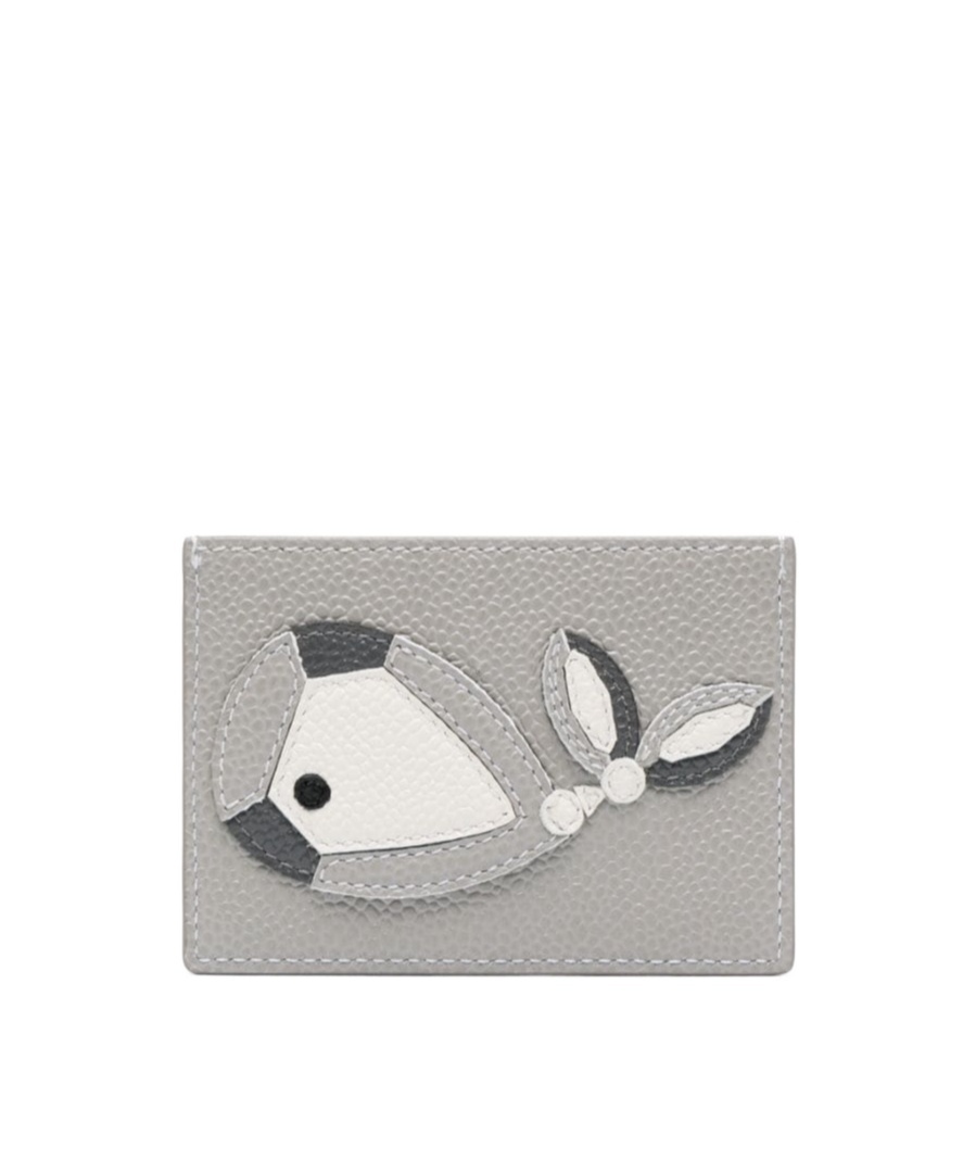 Thom Browne Whale-appliqué Pebbled Cardholder In Gray