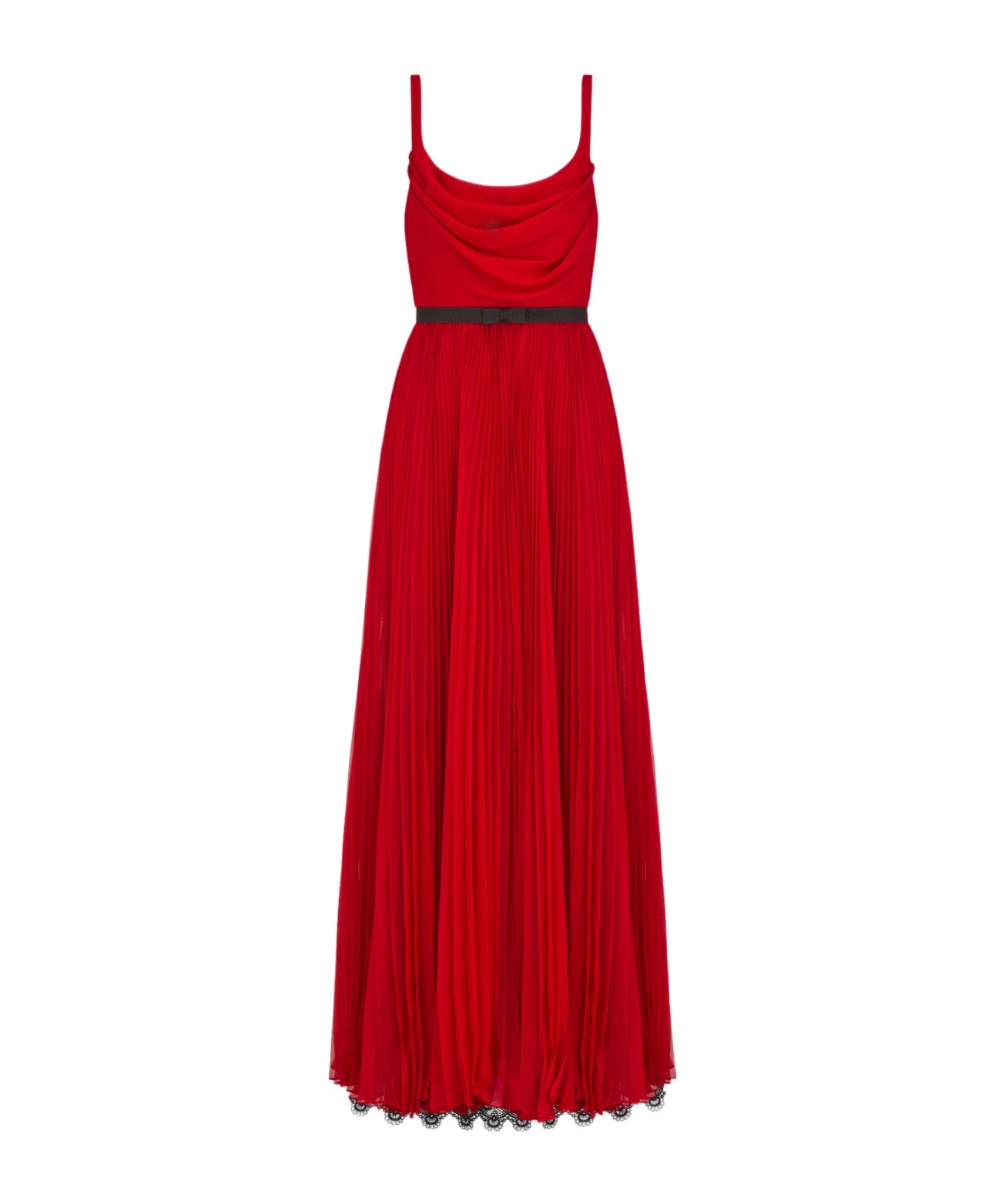 Dior Long Pleated Dress With Belt In Red