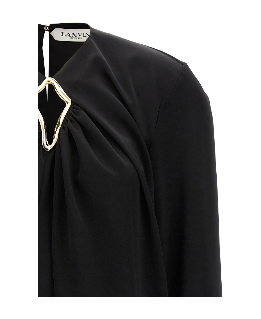 Shop Lanvin Draped Long-sleeved Blouse In Black